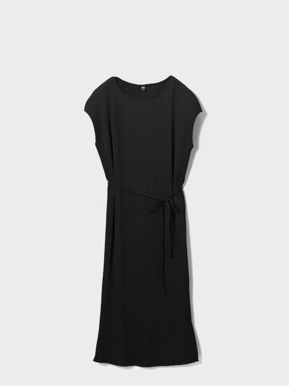 Uniqlo Black Pleated Midi Dress with Tie Belt